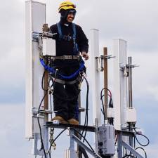 Man working on mobile mast