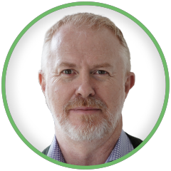 Jay Cadman headshot in green circle and white background