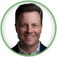 John Edebol headshot in green circle and white background
