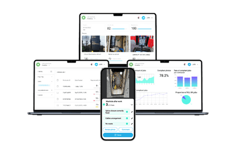 IQGeo NetLux AI screen shots on a phone, tablet and laptop