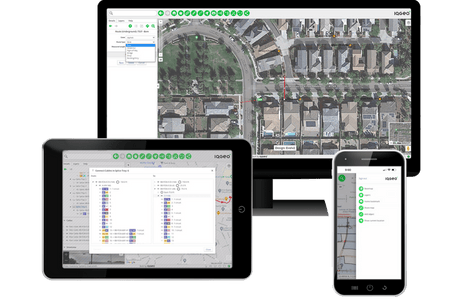 IQGeo Network Manager Telecom product screen shots on desktop, tablet and phone
