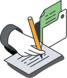 Isometric style graphic with hand, paper and file