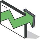 Icon style graphic with white screen and green arrow coming off the screen pointing up