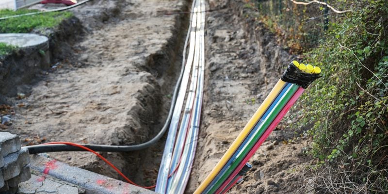 Fiber cables laid underground during construction 
