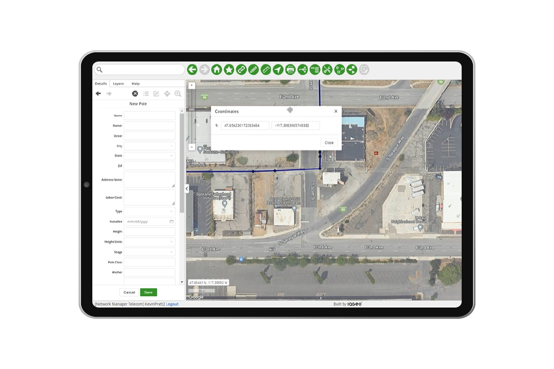 IQGeo-Network-Manager-Telecom-how-to-precisely-place-pole-on-map